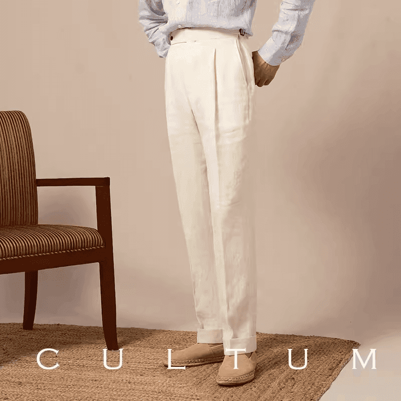 Cultum Linen Grand Pleated Trousers Rich lvory(M) - ASCHIEF