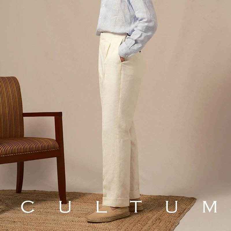 Cultum Linen Grand Pleated Trousers Rich lvory(M) - ASCHIEF